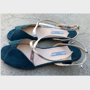 PRADA Embellished Heel Blue Ankle Strap Sandals